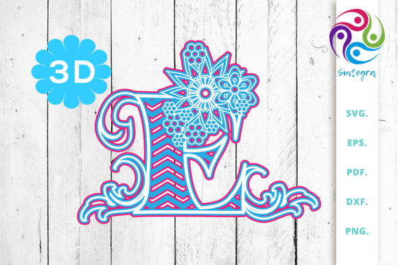 3D Multilayer Floral Chevron Letter E for Laser Cutting Signs
