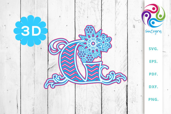 3D Multilayer Floral Chevron Letter G for 3D SVG Shapes