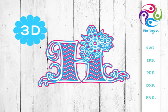 3D Multilayer Floral Chevron Letter H Review for 3D SVG Shapes