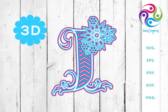 3D Multilayer Floral Chevron Letter J for 3D SVG Shapes