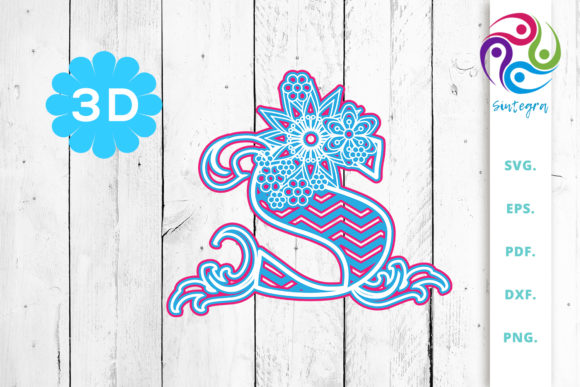 3D Multilayer Floral Chevron Letter S for 3D SVG Shapes