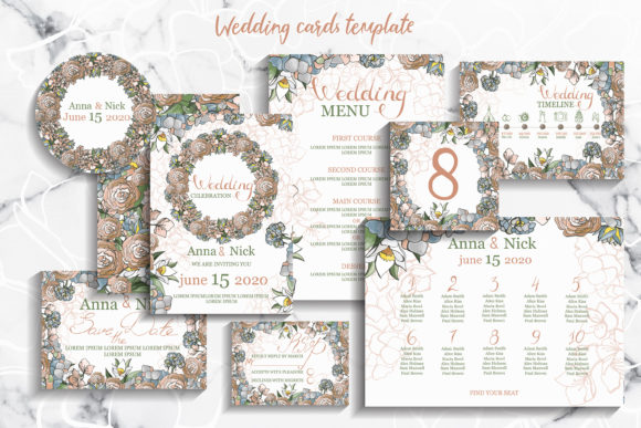 Pastel Wedding Cards Template. Vector Graphics for Print Templates