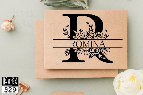 Split Monogram R Botanical Border SVG for Graphics & Crafts
