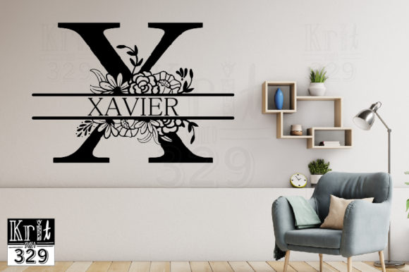 Split Monogram X Botanical Border SVG for Graphics and Crafts